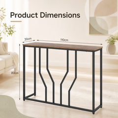 Modern White Faux Marble Entryway Table with Geometric Metal Frame for Living Room-Rustic Brown