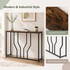 Modern White Faux Marble Entryway Table with Geometric Metal Frame for Living Room-Rustic Brown