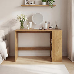 Modern Wooden Office Desk with Storage and 2 Open Shelves-Natural