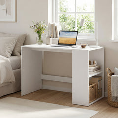 Modern Wooden Office Desk with Storage and 2 Open Shelves-Off White