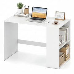 Modern Wooden Office Desk with Storage and 2 Open Shelves-Off White