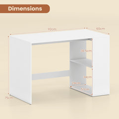 Modern Wooden Office Desk with Storage and 2 Open Shelves-Off White