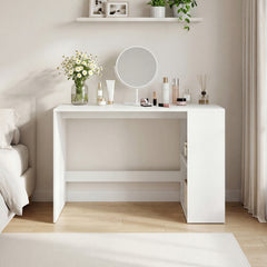 Modern Wooden Office Desk with Storage and 2 Open Shelves-Off White