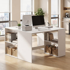 Modern Wooden Office Desk with Storage and 2 Open Shelves-Off White