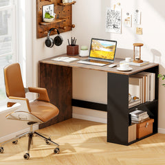 Modern Wooden Office Desk with Storage and 2 Open Shelves-Rustic Brown