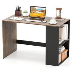 Modern Wooden Office Desk with Storage and 2 Open Shelves-Rustic Brown