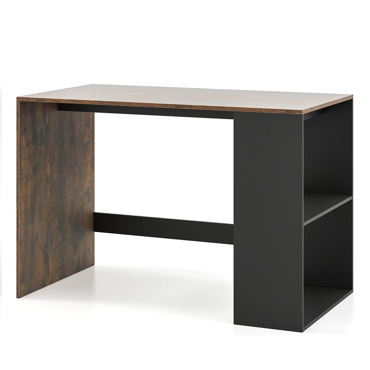 Modern Wooden Office Desk with Storage and 2 Open Shelves-Rustic Brown