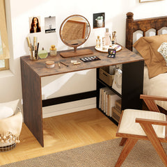 Modern Wooden Office Desk with Storage and 2 Open Shelves-Rustic Brown