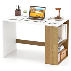 Modern Wooden Office Desk with Storage and 2 Open Shelves-White