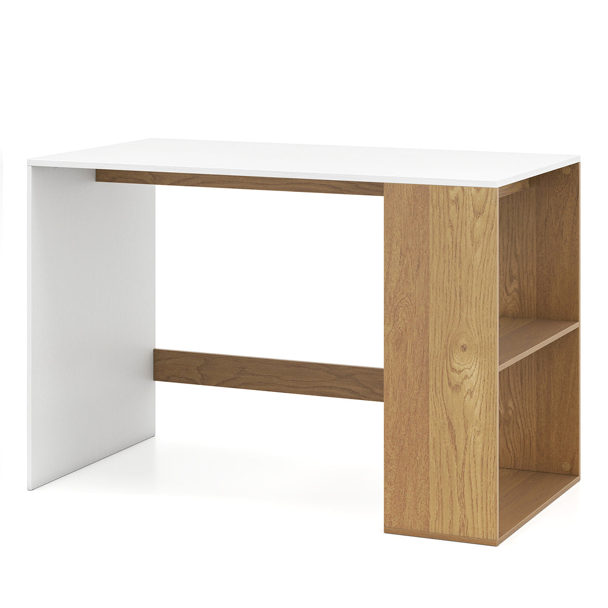 Modern Wooden Office Desk with Storage and 2 Open Shelves-White