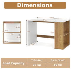 Modern Wooden Office Desk with Storage and 2 Open Shelves-White