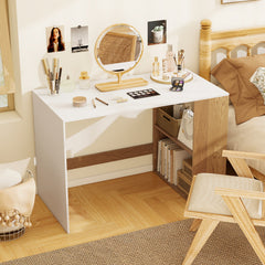 Modern Wooden Office Desk with Storage and 2 Open Shelves-White