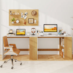 Modern Wooden Office Desk with Storage and 2 Open Shelves-White