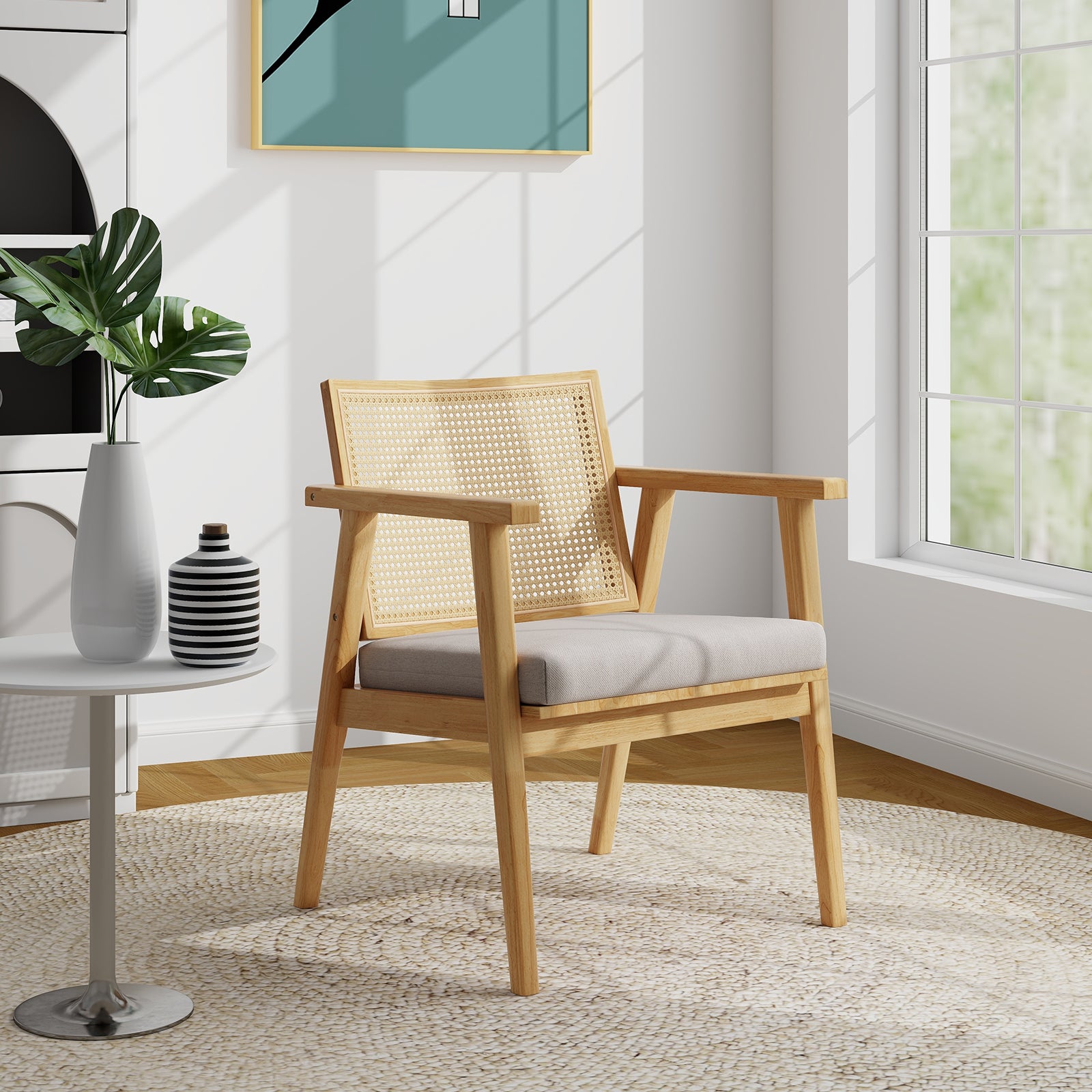 Modern Accent Chair with Solid Rubber Wood Frame-Natural