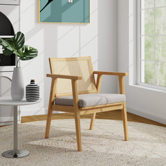 Modern Accent Chair with Solid Rubber Wood Frame-Natural