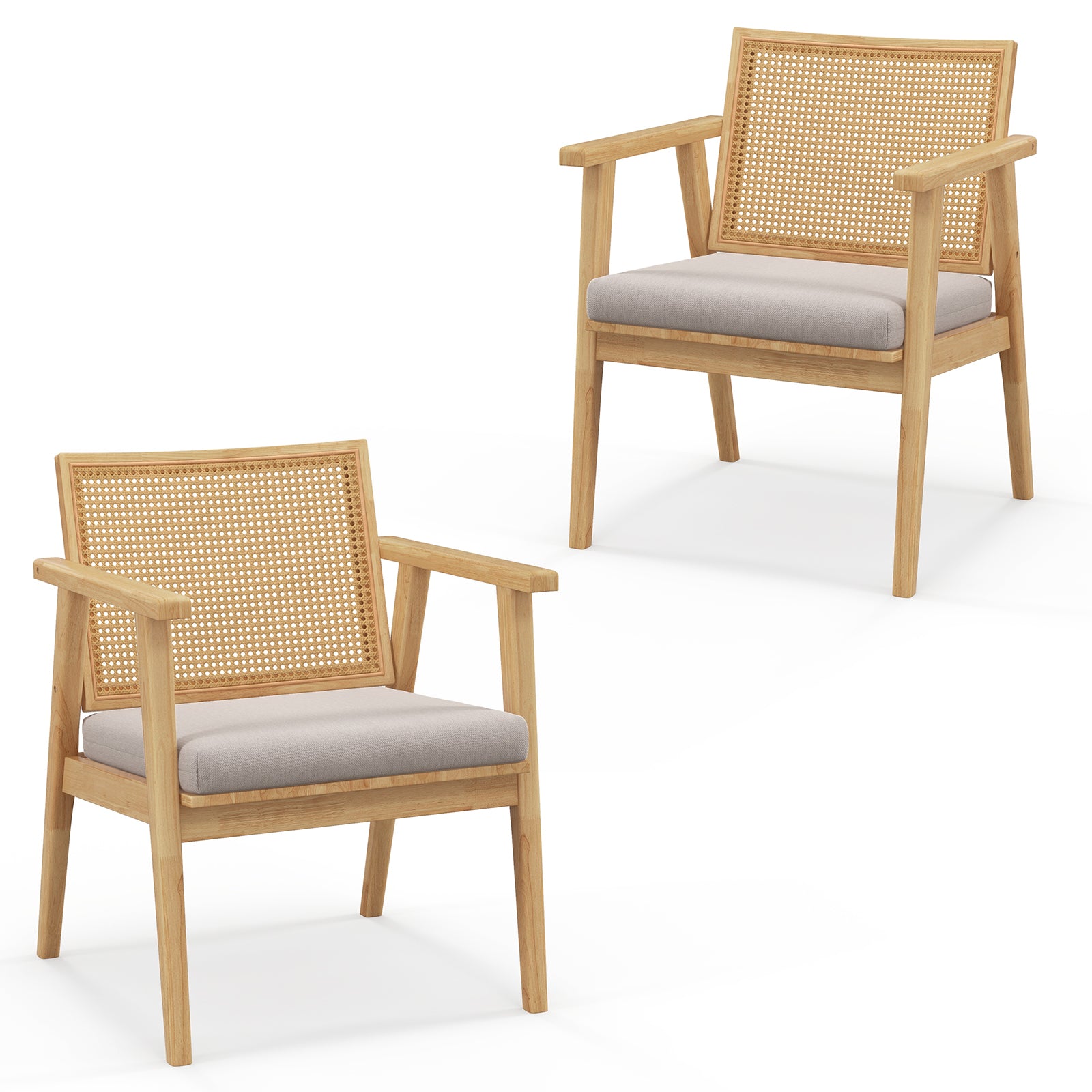 Modern Accent Chair with Solid Rubber Wood Frame-Natural