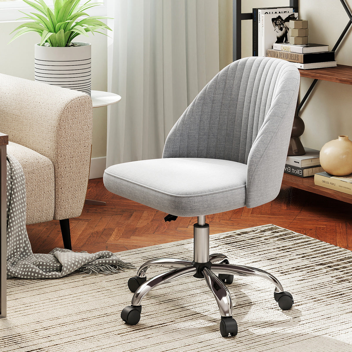 Modern Armless Office Chair with Curved Backrest and Upholstered Seat-Grey