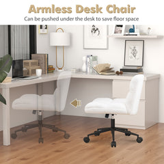 The office chair demonstrating how it can be pushed under a desk to save space