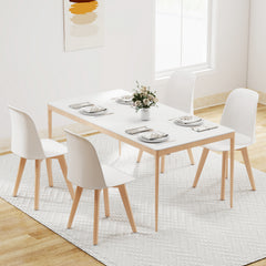Modern Dining Chairs Set of 2 Armless Kitchen Chairs with Solid Beech Wood Legs-White