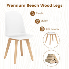 Modern Dining Chairs Set of 2 Armless Kitchen Chairs with Solid Beech Wood Legs-White