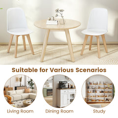 Modern Dining Chairs Set of 2 Armless Kitchen Chairs with Solid Beech Wood Legs-White