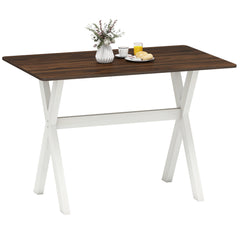 Modern Dining Table Wooden Kitchen Table with X-shaped Frame and with Wood Grain Texture Tabletop-Brown