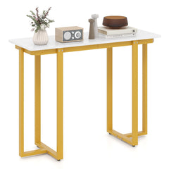 Modern Faux Marble Entryway Console Table with Geometric Metal Frame-White