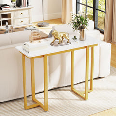 Modern Faux Marble Entryway Console Table with Geometric Metal Frame-White