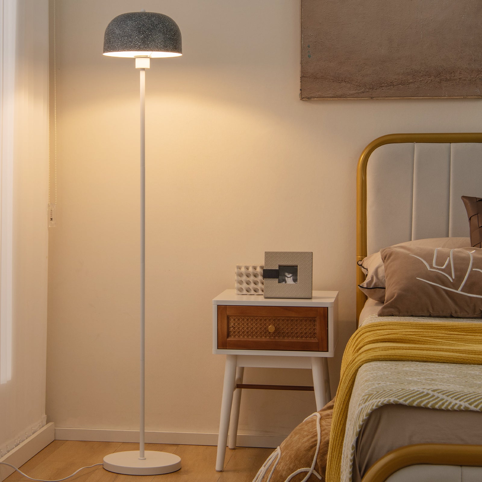 Modern Pole Floor Lamp with Lampshade and Foot Switch