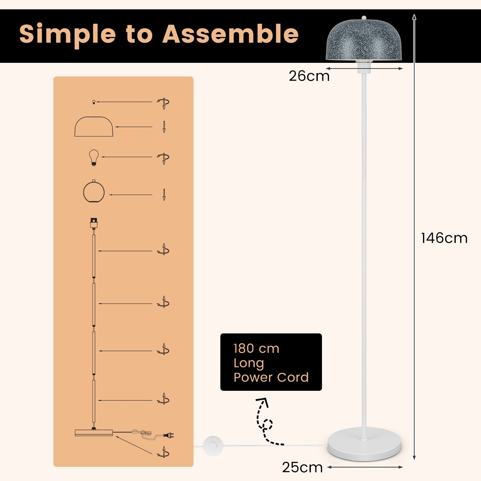 Modern Pole Floor Lamp with Lampshade and Foot Switch
