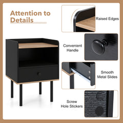 Modern Sofa Side Table with Drawer and Metal Legs for Small Spaces-Black-1 Piece