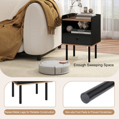 Modern Sofa Side Table with Drawer and Metal Legs for Small Spaces-Black-1 Piece
