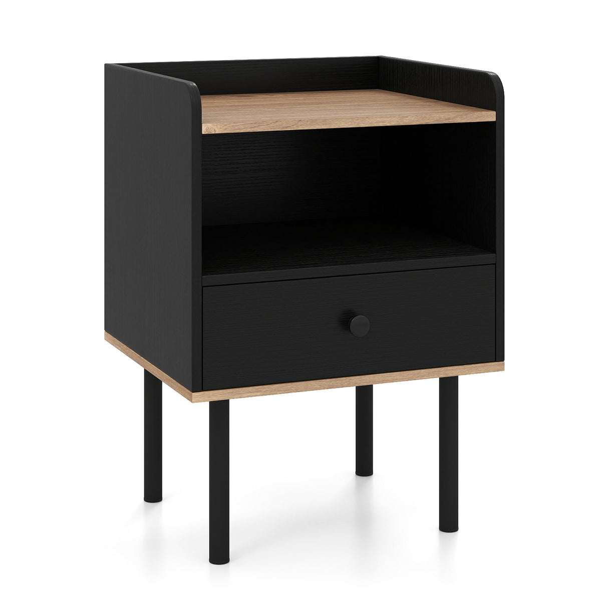 Modern Sofa Side Table with Drawer and Metal Legs for Small Spaces-Black-1 Piece