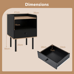 Modern Sofa Side Table with Drawer and Metal Legs for Small Spaces-Black-1 Piece