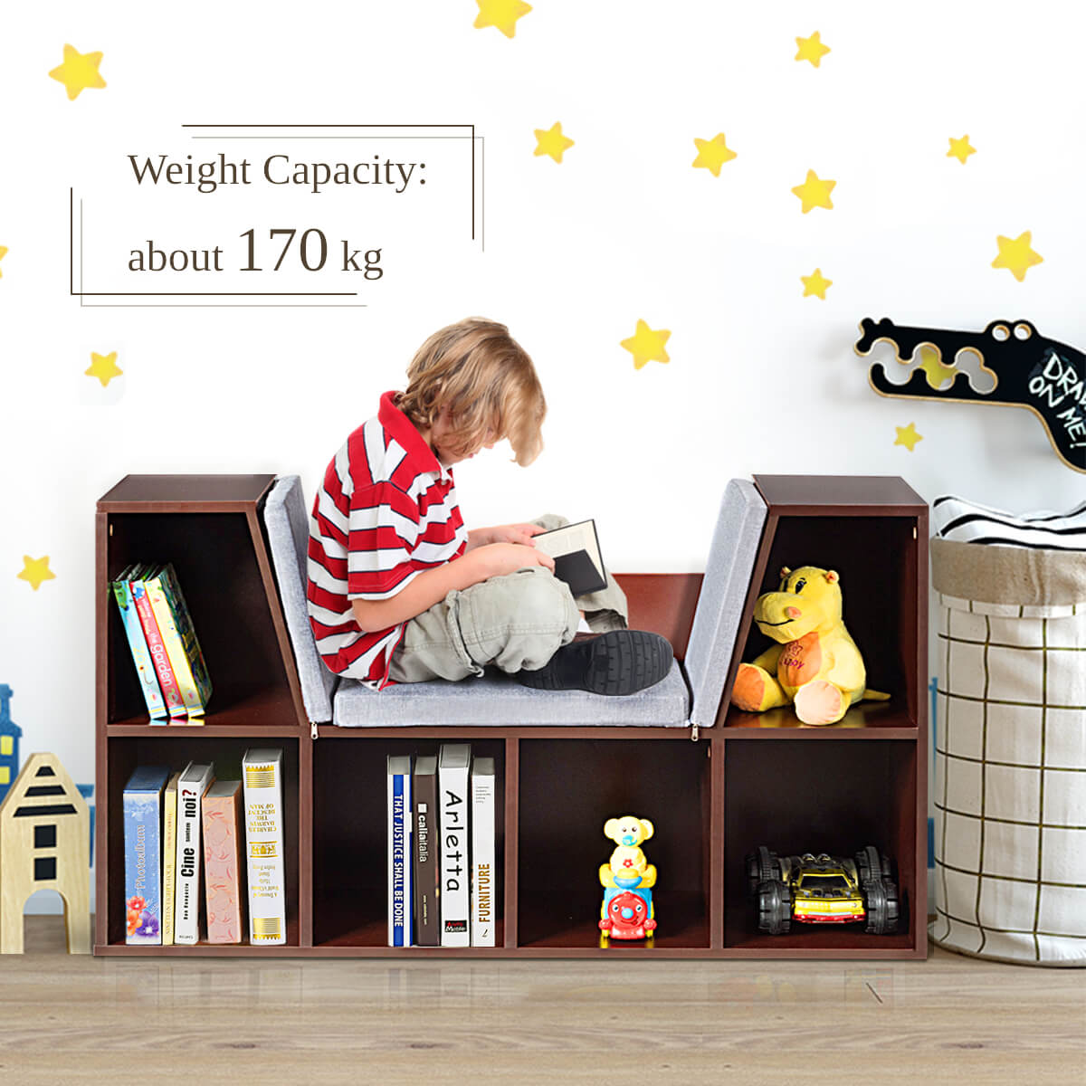 Modern Storage Organizer Cabinet with Seat Cushion-Dark Brown