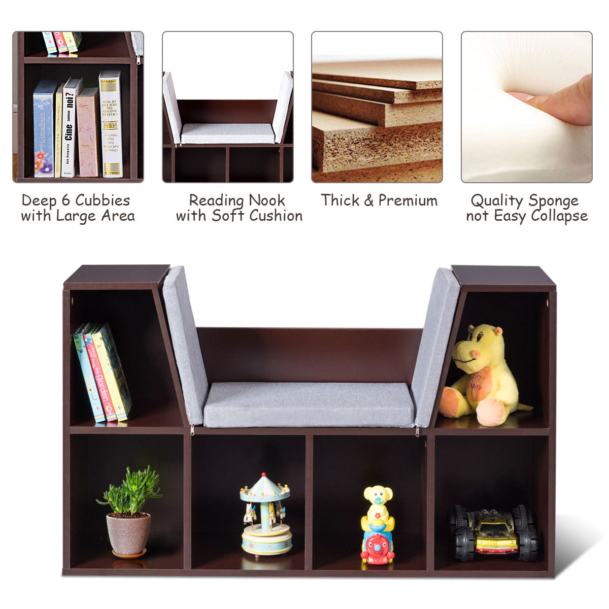 Modern Storage Organizer Cabinet with Seat Cushion-Dark Brown