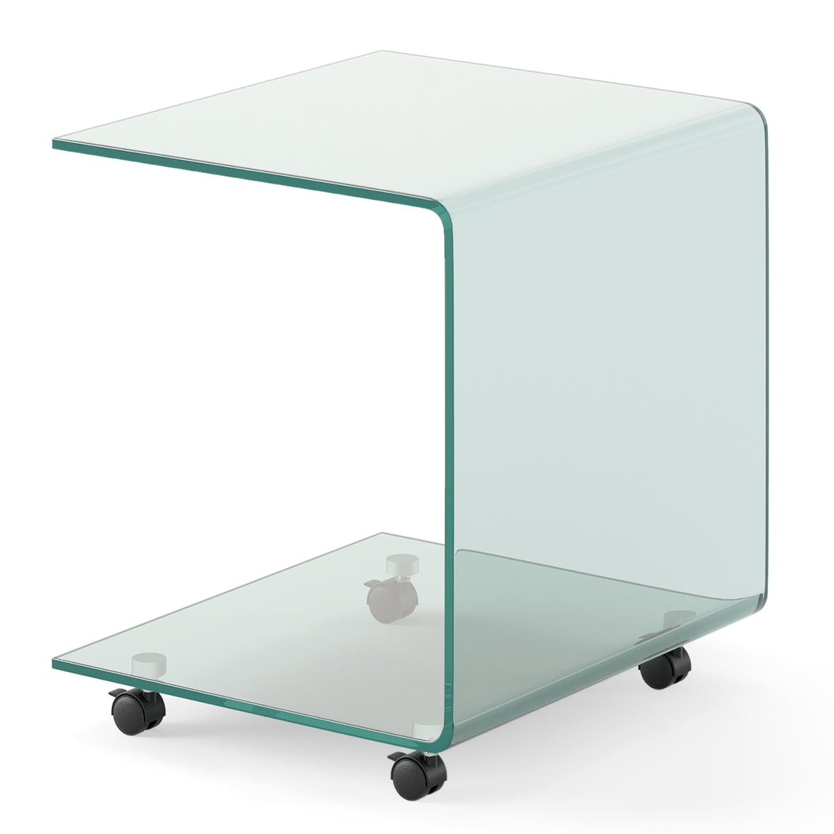 Modern Tempered Glass Side Table with 2-tier Shelf-Transparent