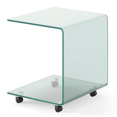 Modern Tempered Glass Side Table with 2-tier Shelf-Transparent