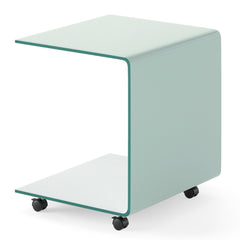 Modern Tempered Glass Side Table with 2-tier Shelf-White