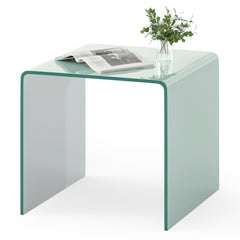 Modern Tempered Glass Side Table with 2-tier Shelf-White