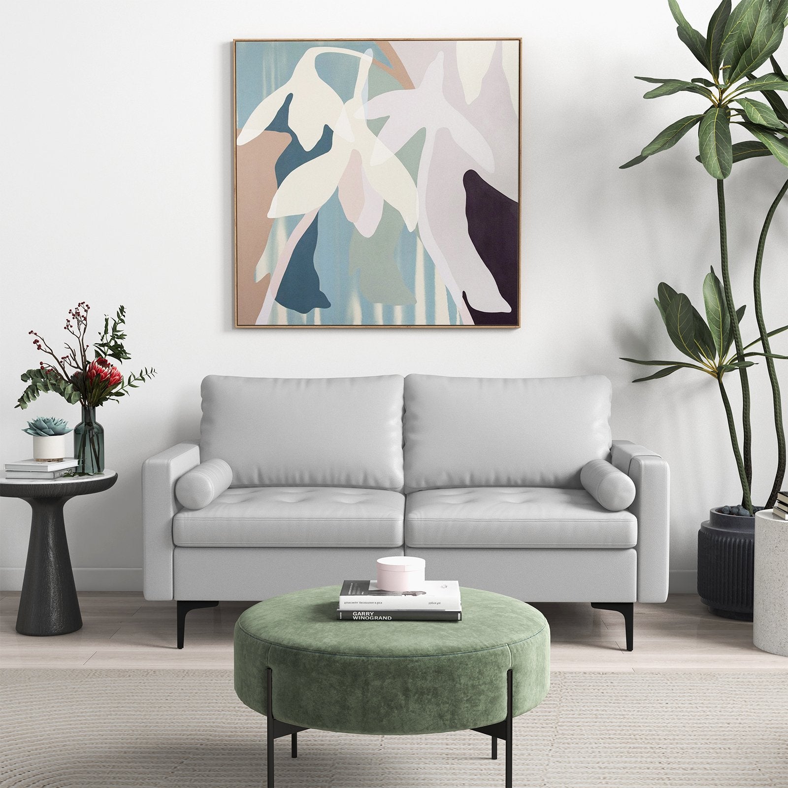 Modular Sectional Sofa Couch with 4 USB Ports, 2 Removable Bolsters-Light Grey