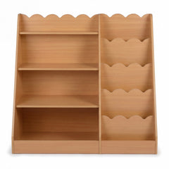 Montessori Kids Bookshelf with 5-Tier Scalloped Shelves for Nursery and Kids Room-Natural