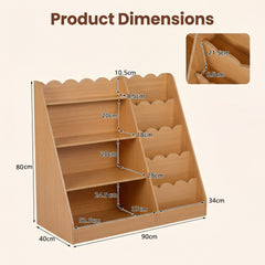 Montessori Kids Bookshelf with 5-Tier Scalloped Shelves for Nursery and Kids Room-Natural