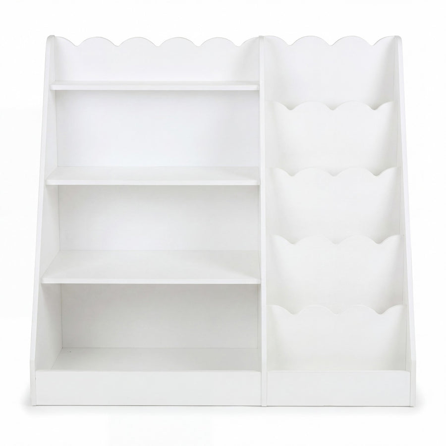 Montessori Kids Bookshelf with 5-Tier Scalloped Shelves for Nursery and Kids Room-White
