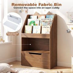 Montessori Wooden Toddler Bookcase & Toy Storage Organizer for Nursery-Natural