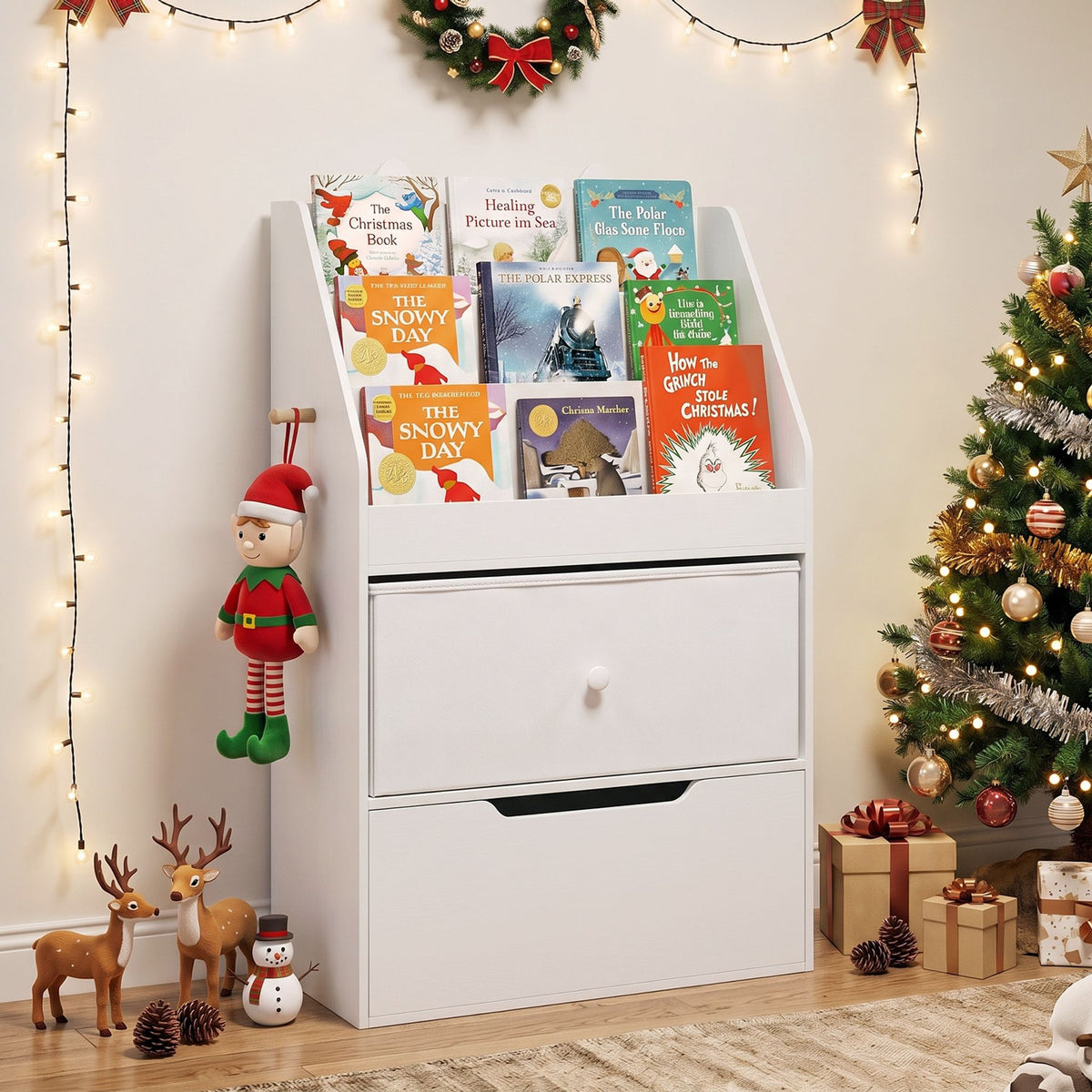 Montessori Wooden Toddler Bookcase & Toy Storage Organizer for Nursery-White
