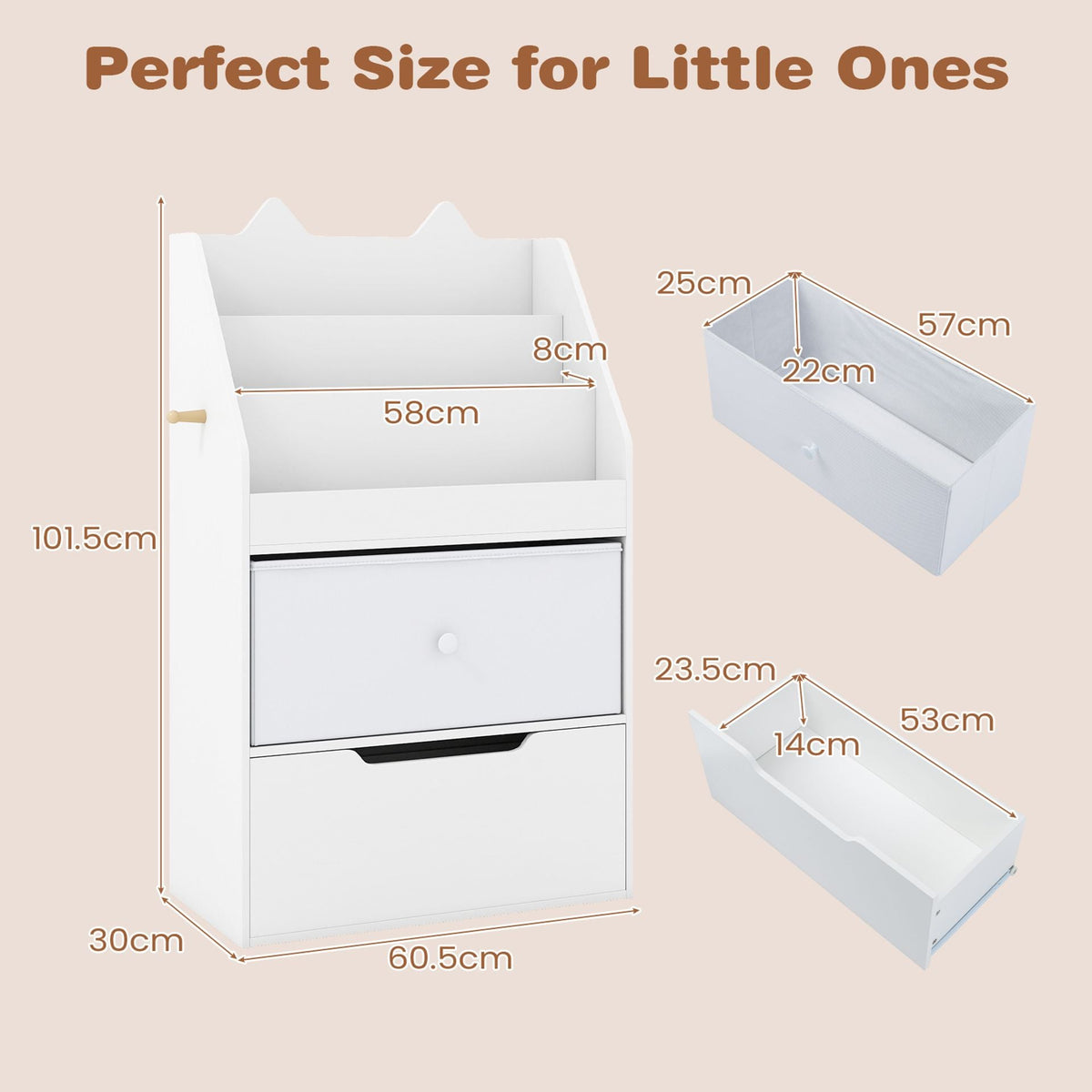 Montessori Wooden Toddler Bookcase & Toy Storage Organizer for Nursery-White