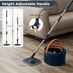 Mop and Bucket Set with Wringer Flat Floor Mop and Bucket System with 2/8 Washable Microfiber Pads-Navy