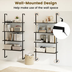 4-Tier Wall-Mounted Bookshelf with Metal Frame for Living Room-Black