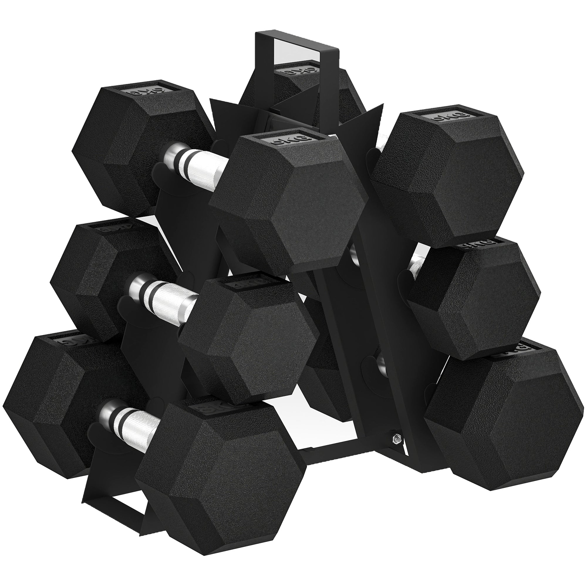 SPORTNOW Hex Dumbbell Set with Weights Storage Rack, Rubber Coated Dumbbells, Non-Slip Chrome Handles, Space-Saving for Home Gym Weight Lifting Strength Training, 2 x 2kg, 2 x 5kg, 2 x 8kg